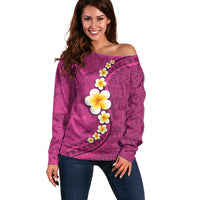 Polynesian Hibiscus and Plumeria with Tapa Pattern Off Shoulder Sweater Pink Color LT03 Women Pink - Polynesian Pride