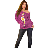 Polynesian Hibiscus and Plumeria with Tapa Pattern Off Shoulder Sweater Pink Color LT03 - Polynesian Pride