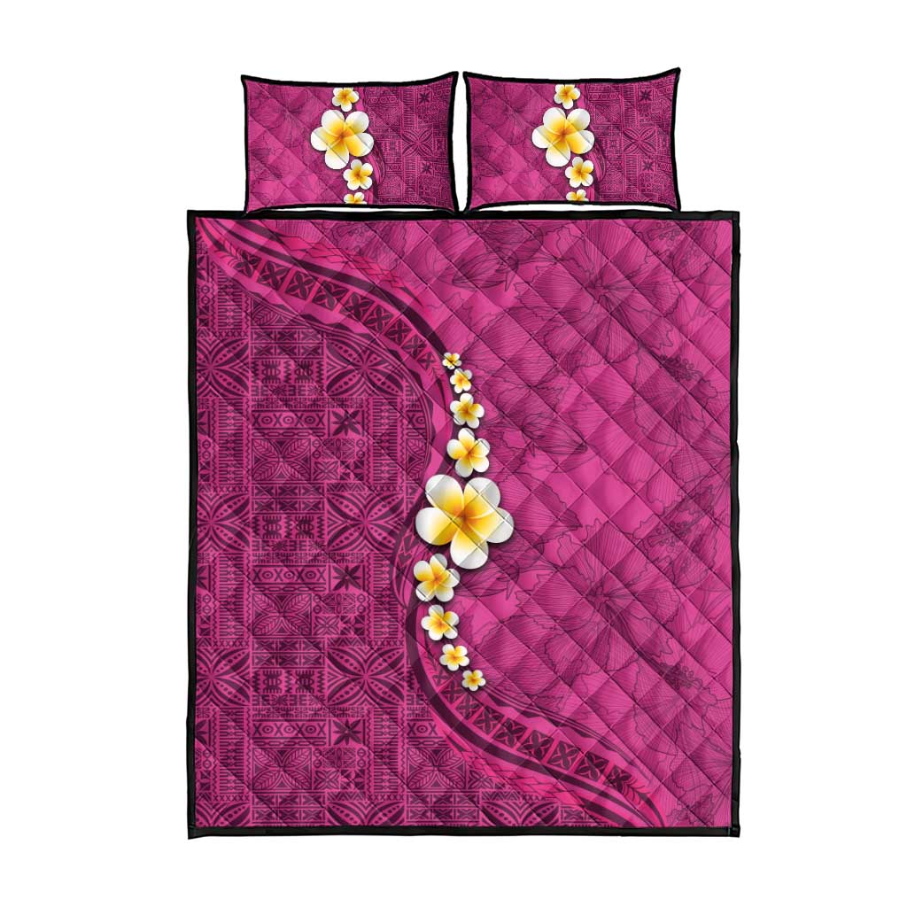 Polynesian Hibiscus and Plumeria with Tapa Pattern Quilt Bed Set Pink Color LT03 - Polynesian Pride