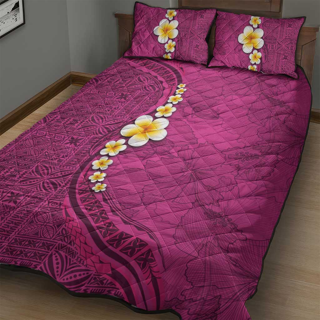 Polynesian Hibiscus and Plumeria with Tapa Pattern Quilt Bed Set Pink Color LT03 - Polynesian Pride