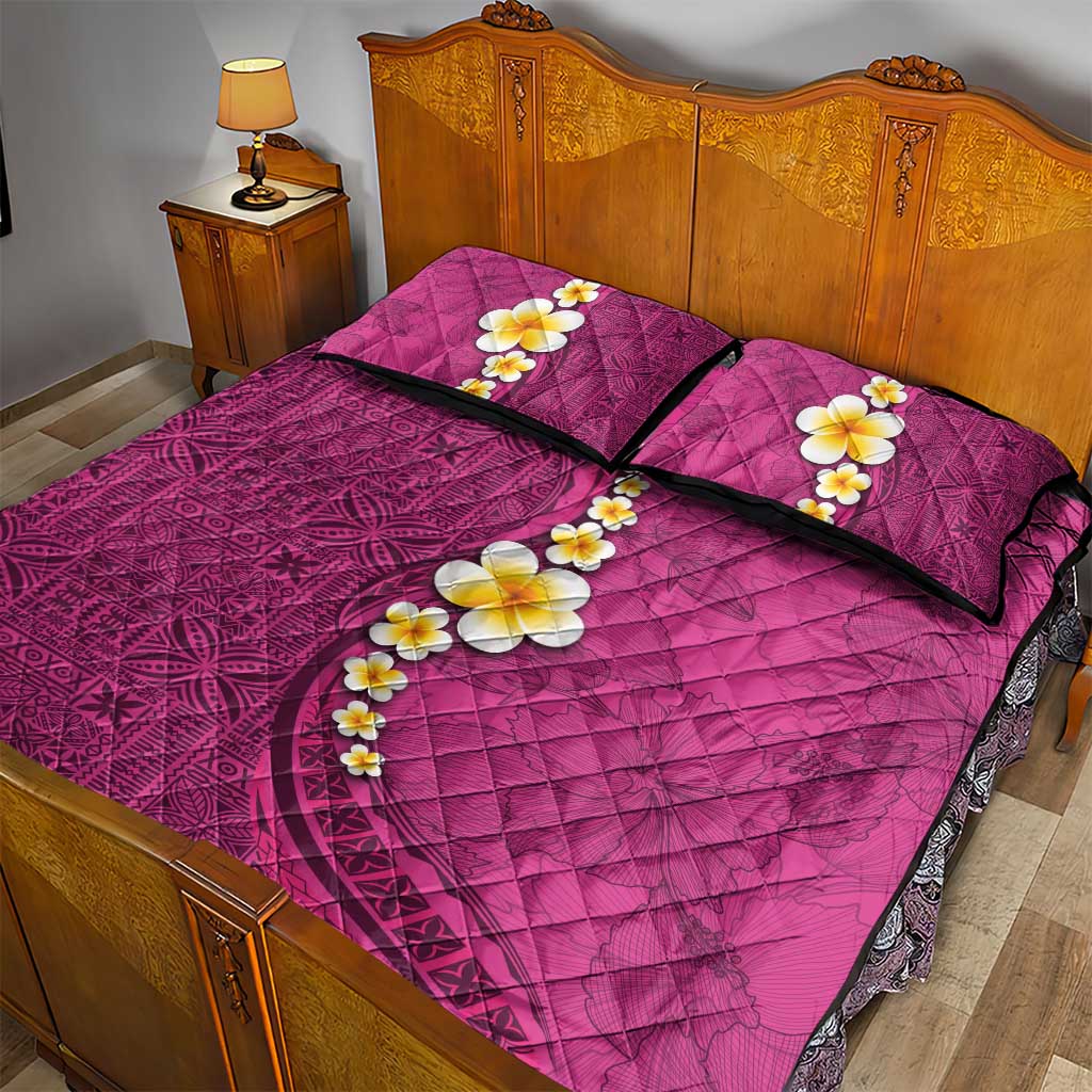 Polynesian Hibiscus and Plumeria with Tapa Pattern Quilt Bed Set Pink Color LT03 - Polynesian Pride