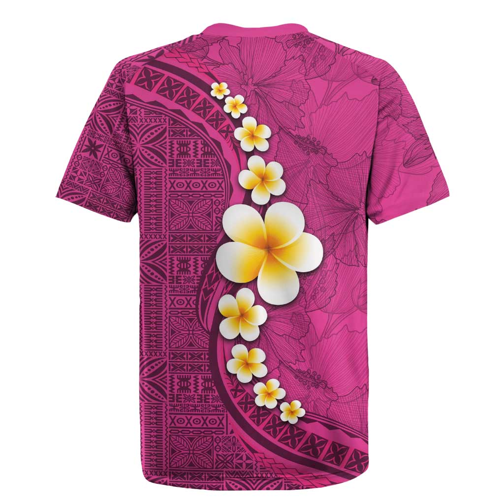 Polynesian Hibiscus and Plumeria with Tapa Pattern Rugby Jersey Pink Color LT03 - Polynesian Pride