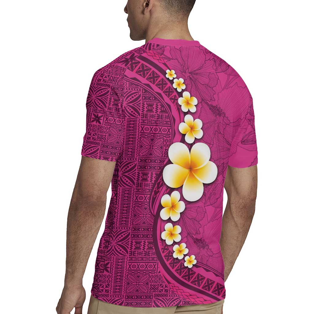 Polynesian Hibiscus and Plumeria with Tapa Pattern Rugby Jersey Pink Color LT03 - Polynesian Pride
