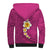 Polynesian Hibiscus and Plumeria with Tapa Pattern Sherpa Hoodie Pink Color