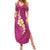 Polynesian Hibiscus and Plumeria with Tapa Pattern Summer Maxi Dress Pink Color