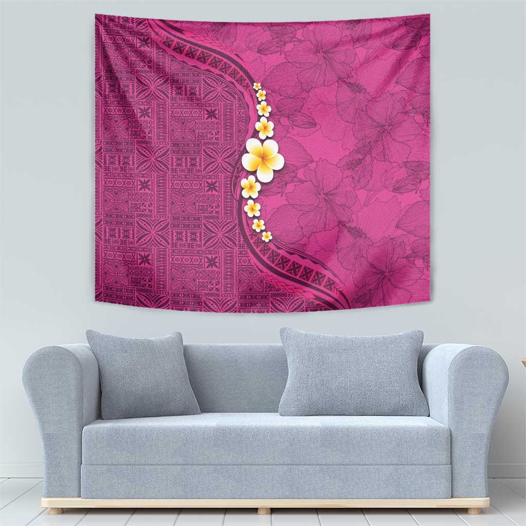 Polynesian Hibiscus and Plumeria with Tapa Pattern Tapestry Pink Color LT03 - Polynesian Pride