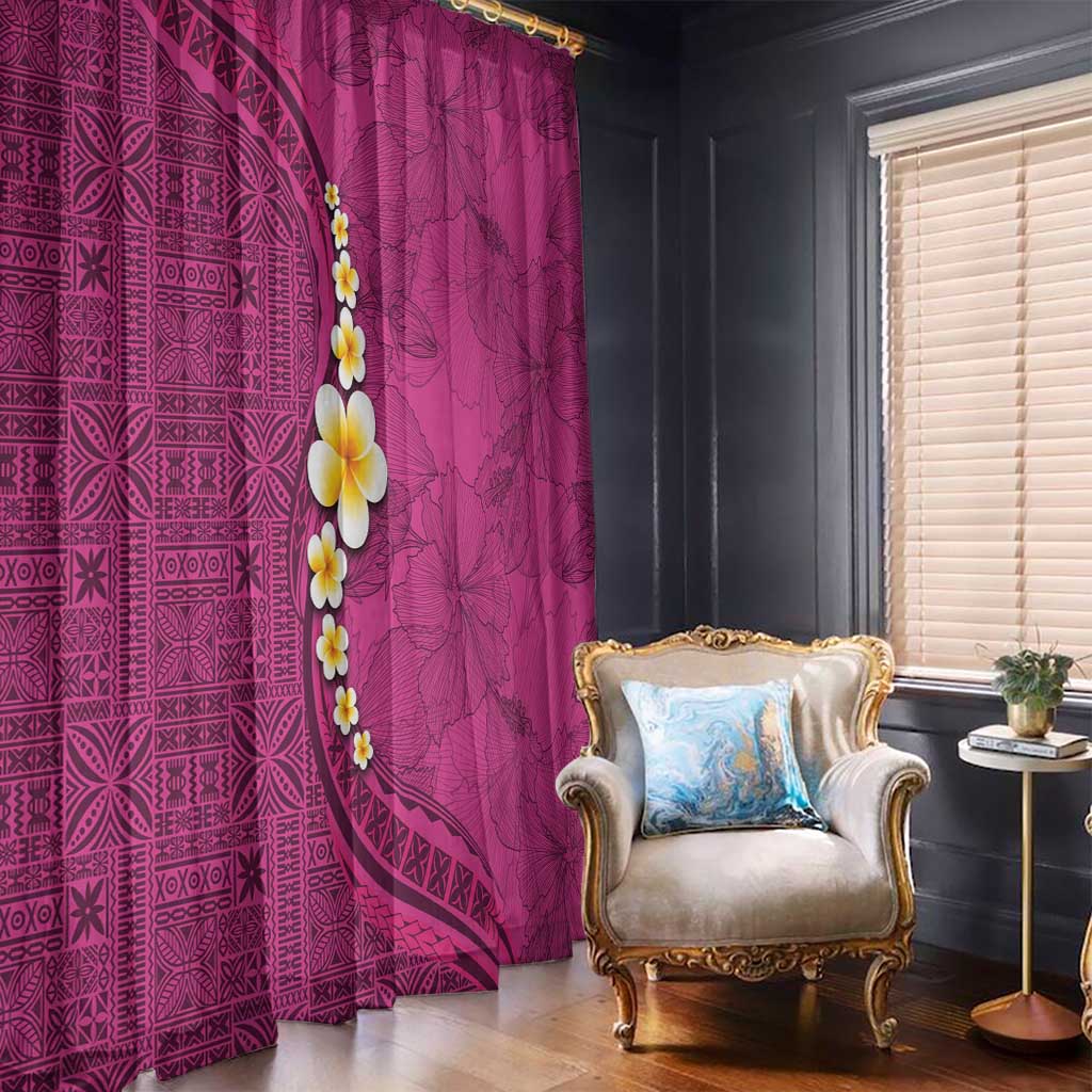 Polynesian Hibiscus and Plumeria with Tapa Pattern Window Curtain Pink Color LT03 - Polynesian Pride