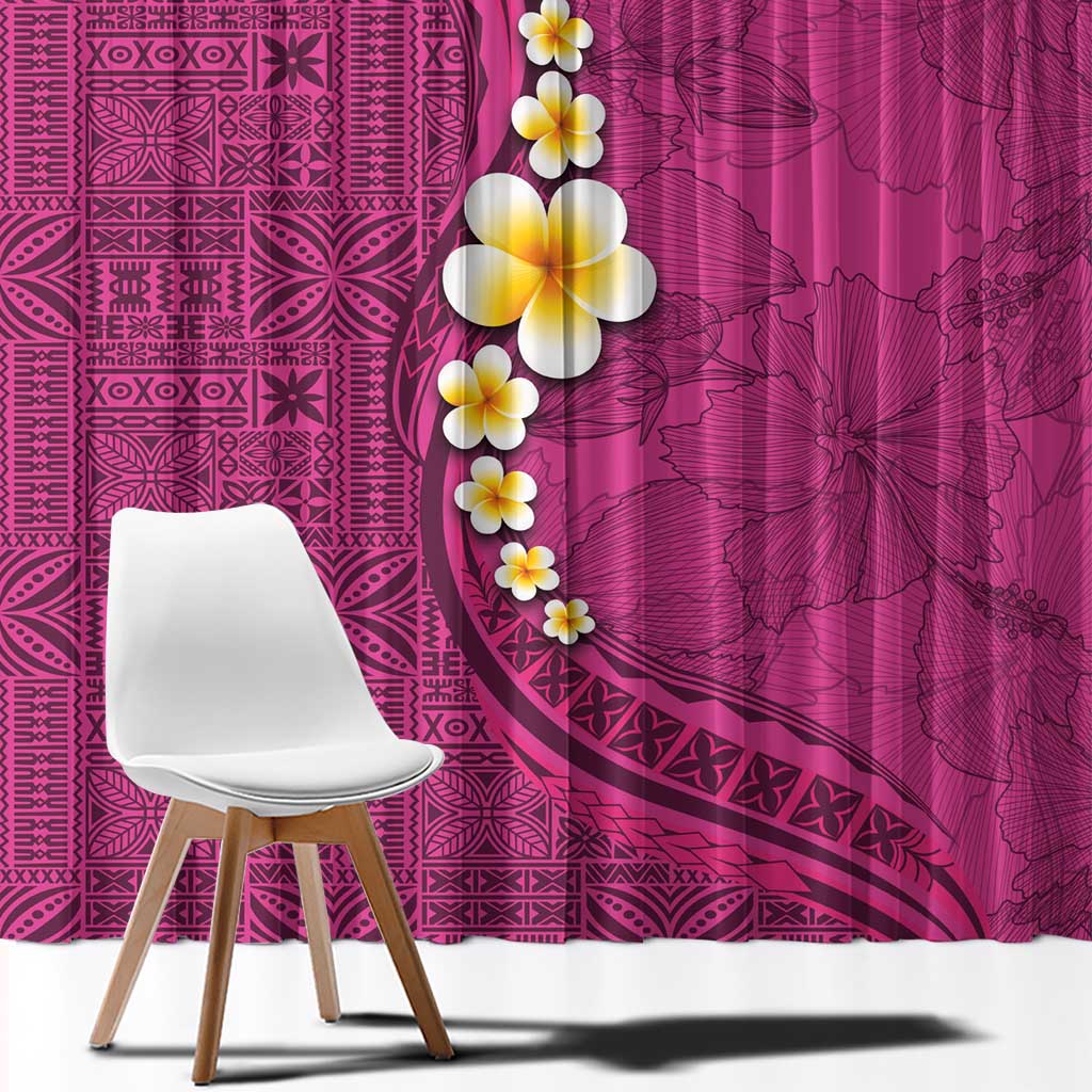 Polynesian Hibiscus and Plumeria with Tapa Pattern Window Curtain Pink Color LT03 - Polynesian Pride