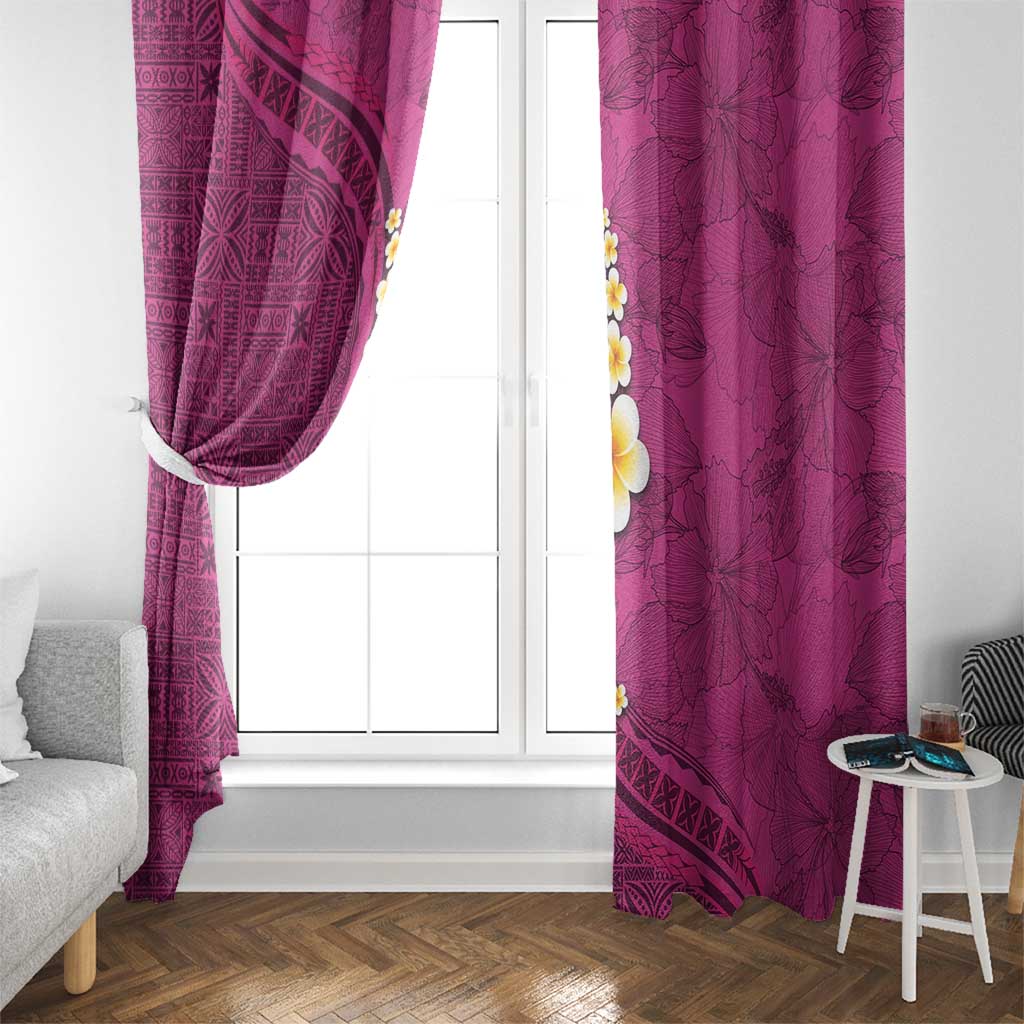 Polynesian Hibiscus and Plumeria with Tapa Pattern Window Curtain Pink Color LT03 - Polynesian Pride