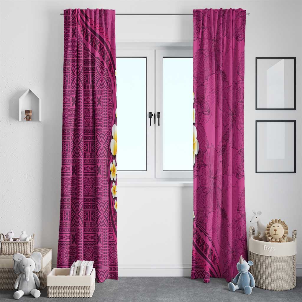 Polynesian Hibiscus and Plumeria with Tapa Pattern Window Curtain Pink Color LT03 - Polynesian Pride
