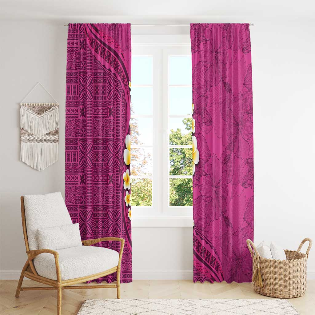 Polynesian Hibiscus and Plumeria with Tapa Pattern Window Curtain Pink Color LT03 - Polynesian Pride