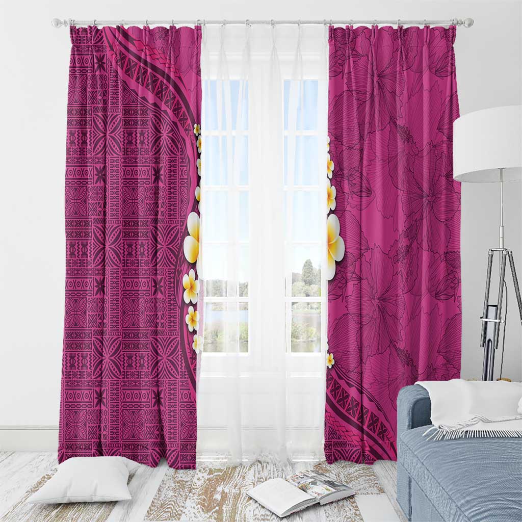 Polynesian Hibiscus and Plumeria with Tapa Pattern Window Curtain Pink Color LT03 - Polynesian Pride