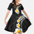 Pacific Hibiscus and Plumeria with Tapa Pattern Family Matching Long Sleeve Bodycon Dress and Hawaiian Shirt Black Color