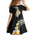 Pacific Hibiscus and Plumeria with Tapa Pattern Family Matching Long Sleeve Bodycon Dress and Hawaiian Shirt Black Color