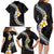 Pacific Hibiscus and Plumeria with Tapa Pattern Family Matching Long Sleeve Bodycon Dress and Hawaiian Shirt Black Color