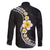 Pacific Hibiscus and Plumeria with Tapa Pattern Family Matching Long Sleeve Bodycon Dress and Hawaiian Shirt Black Color