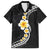 Pacific Hibiscus and Plumeria with Tapa Pattern Family Matching Short Sleeve Bodycon Dress and Hawaiian Shirt Black Color