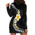 Pacific Hibiscus and Plumeria with Tapa Pattern Hoodie Dress Black Color