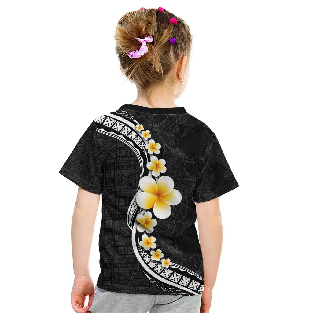 Pacific Hibiscus and Plumeria with Tapa Pattern Kid T Shirt Black Color LT03 - Polynesian Pride