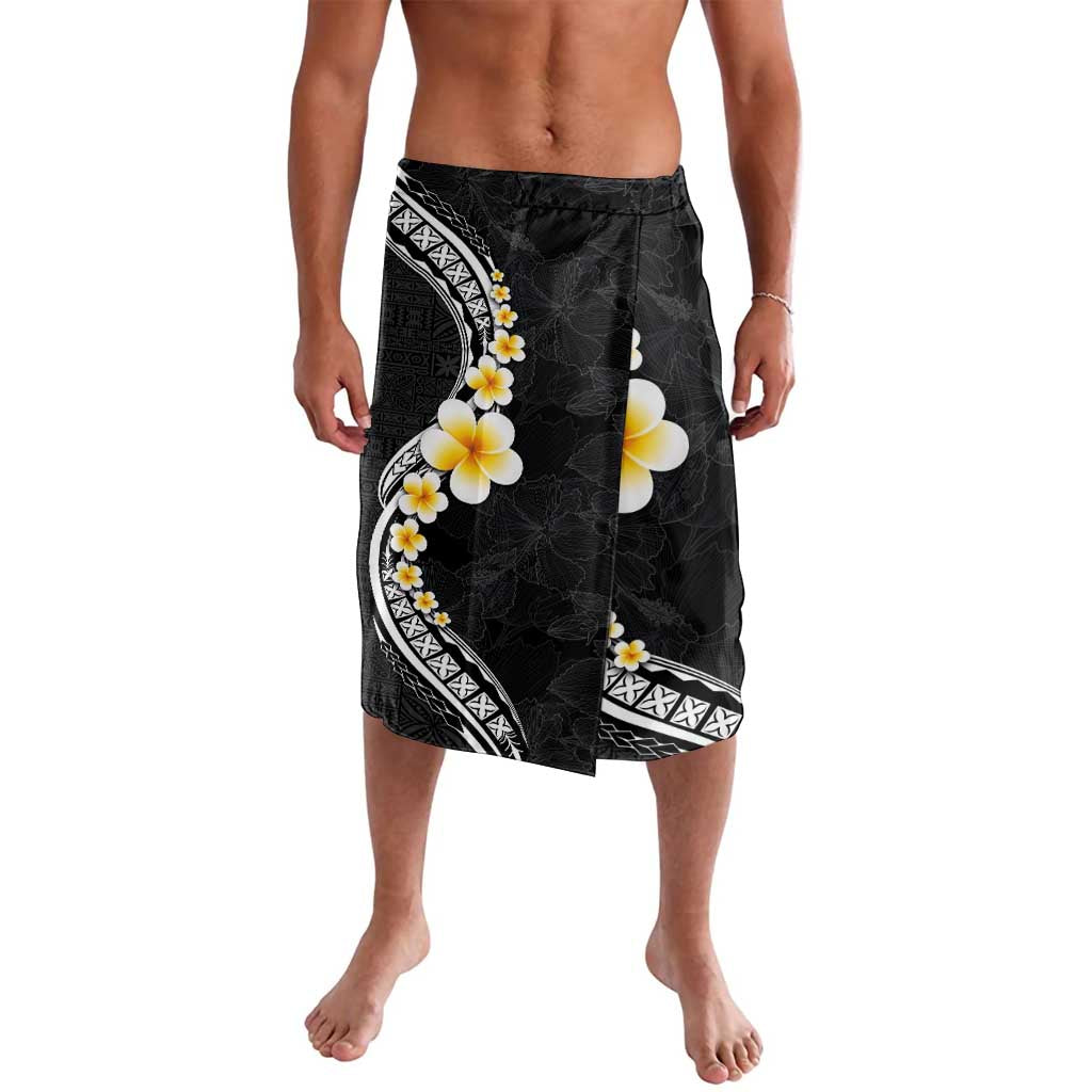 Pacific Hibiscus and Plumeria with Tapa Pattern Lavalava Black Color