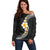 Pacific Hibiscus and Plumeria with Tapa Pattern Off Shoulder Sweater Black Color