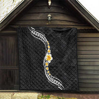 Pacific Hibiscus and Plumeria with Tapa Pattern Quilt Black Color LT03 - Polynesian Pride