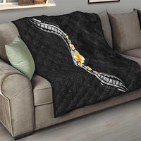 Pacific Hibiscus and Plumeria with Tapa Pattern Quilt Black Color LT03 - Polynesian Pride