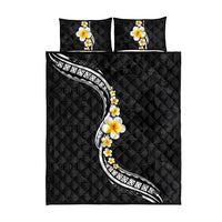 Pacific Hibiscus and Plumeria with Tapa Pattern Quilt Bed Set Black Color LT03 - Polynesian Pride