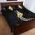 Pacific Hibiscus and Plumeria with Tapa Pattern Quilt Bed Set Black Color