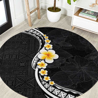 Pacific Hibiscus and Plumeria with Tapa Pattern Round Carpet Black Color LT03 Black - Polynesian Pride