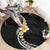 Pacific Hibiscus and Plumeria with Tapa Pattern Round Carpet Black Color