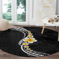 Pacific Hibiscus and Plumeria with Tapa Pattern Round Carpet Black Color LT03 - Polynesian Pride