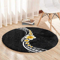 Pacific Hibiscus and Plumeria with Tapa Pattern Round Carpet Black Color LT03 - Polynesian Pride