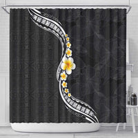 Pacific Hibiscus and Plumeria with Tapa Pattern Shower Curtain Black Color LT03 - Polynesian Pride