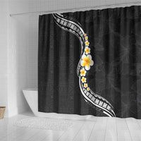 Pacific Hibiscus and Plumeria with Tapa Pattern Shower Curtain Black Color LT03 - Polynesian Pride