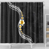 Pacific Hibiscus and Plumeria with Tapa Pattern Shower Curtain Black Color LT03 - Polynesian Pride