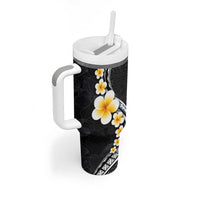 Pacific Hibiscus and Plumeria with Tapa Pattern Tumbler With Handle Black Color LT03 - Polynesian Pride