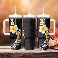 Pacific Hibiscus and Plumeria with Tapa Pattern Tumbler With Handle Black Color LT03 - Polynesian Pride