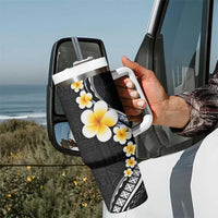 Pacific Hibiscus and Plumeria with Tapa Pattern Tumbler With Handle Black Color LT03 - Polynesian Pride