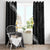 Pacific Hibiscus and Plumeria with Tapa Pattern Window Curtain Black Color