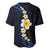 Pacific Hibiscus and Plumeria with Tapa Pattern Baseball Jersey Dark Blue Color