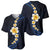 Pacific Hibiscus and Plumeria with Tapa Pattern Baseball Jersey Dark Blue Color