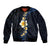 Pacific Hibiscus and Plumeria with Tapa Pattern Bomber Jacket Dark Blue Color