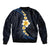 Pacific Hibiscus and Plumeria with Tapa Pattern Bomber Jacket Dark Blue Color