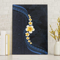 Pacific Hibiscus and Plumeria with Tapa Pattern Canvas Wall Art Dark Blue Color LT03 Without Frame Blue - Polynesian Pride