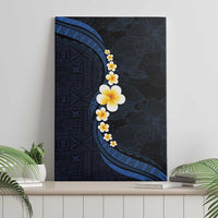 Pacific Hibiscus and Plumeria with Tapa Pattern Canvas Wall Art Dark Blue Color LT03 - Polynesian Pride