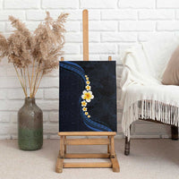 Pacific Hibiscus and Plumeria with Tapa Pattern Canvas Wall Art Dark Blue Color LT03 - Polynesian Pride