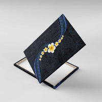 Pacific Hibiscus and Plumeria with Tapa Pattern Canvas Wall Art Dark Blue Color LT03 With Frame Blue - Polynesian Pride