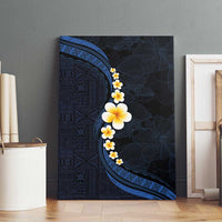 Pacific Hibiscus and Plumeria with Tapa Pattern Canvas Wall Art Dark Blue Color LT03 - Polynesian Pride