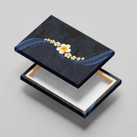 Pacific Hibiscus and Plumeria with Tapa Pattern Canvas Wall Art Dark Blue Color LT03 - Polynesian Pride